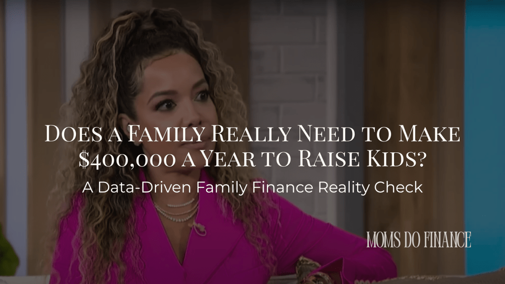 sunny hostin of the view with overlay for article about comments on necessary salary to raise family in the united states